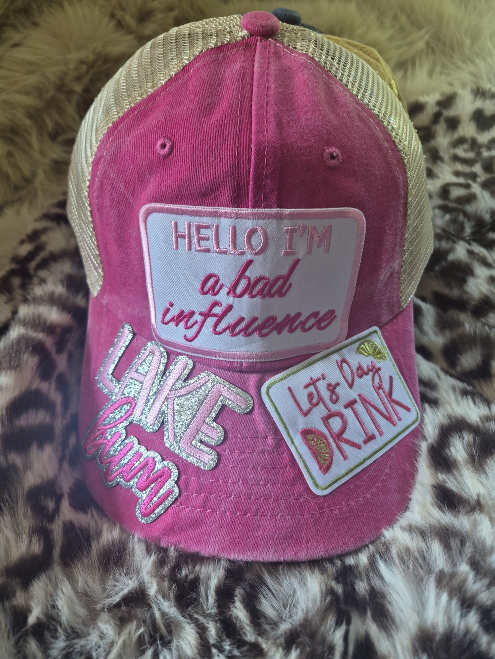 Pink Mesh Patch Cap - 'Hello I'm a Bad Influence'